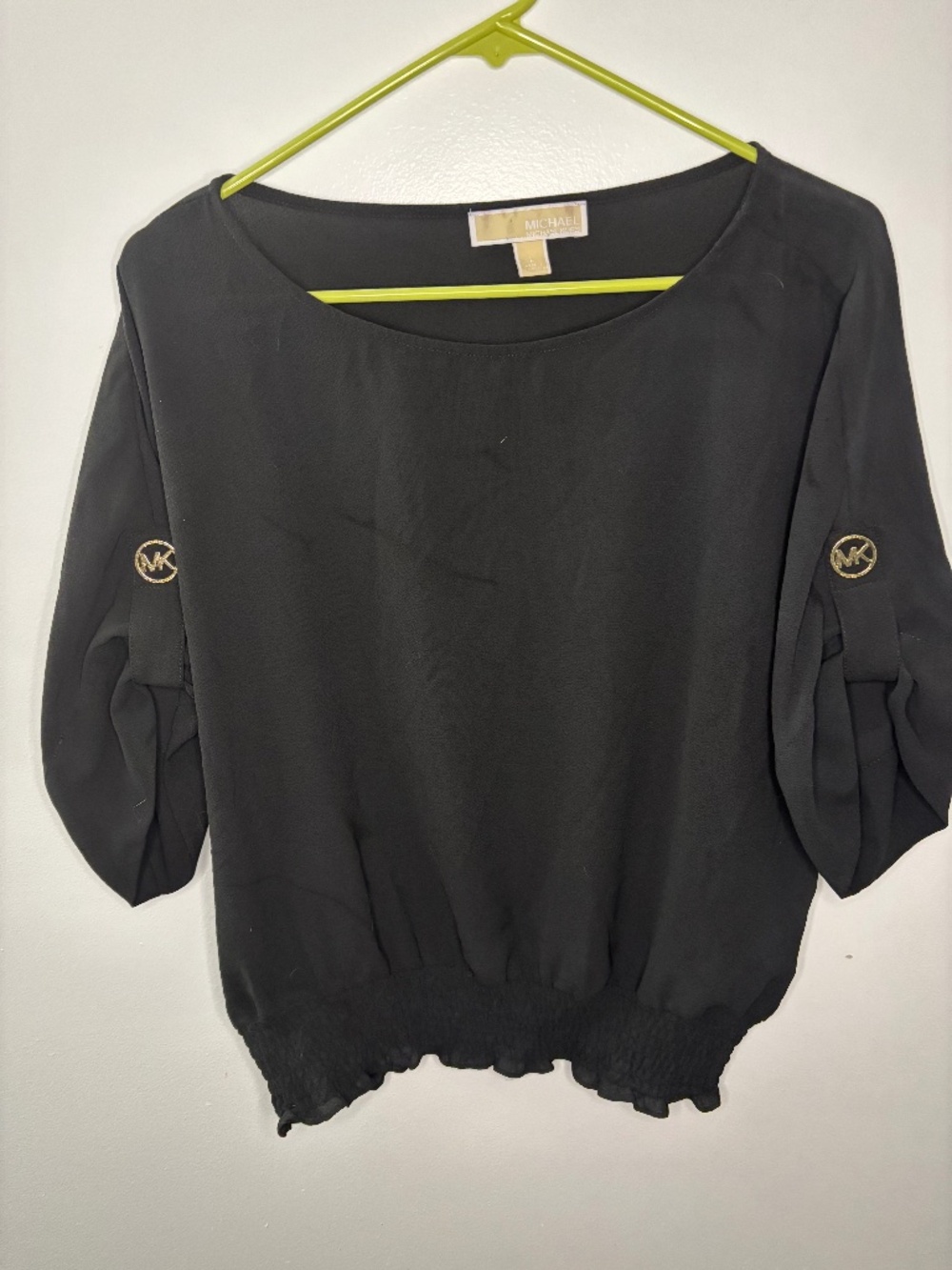 Michael Kors Sheer Flowy Blouse with MK Embellishments Size L